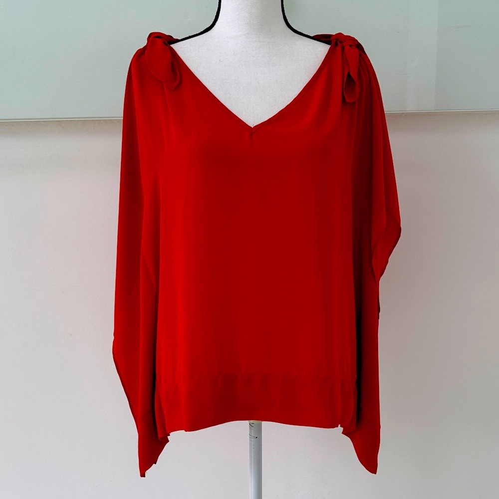Naked Zebra Orange V-Neck Blouse with Shoulder & Sleeve Details – Size Small